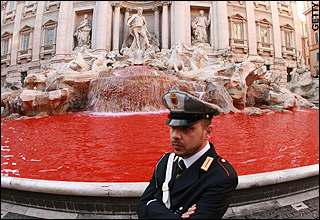 Red Trevi Fountain in Rome